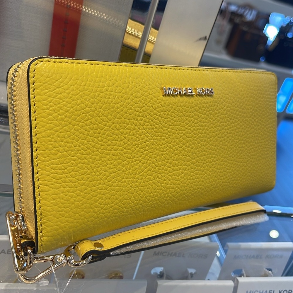 MICHAEL KORS JST 
Leather Continental Wristlet Phone Case Wallet Sunshine - Picture 8 of 16